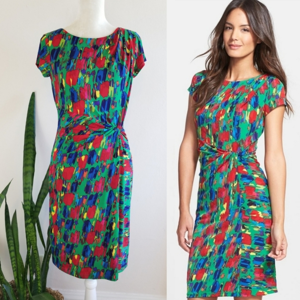 Ellen Tracy Multicolor Faux Wrap Dress